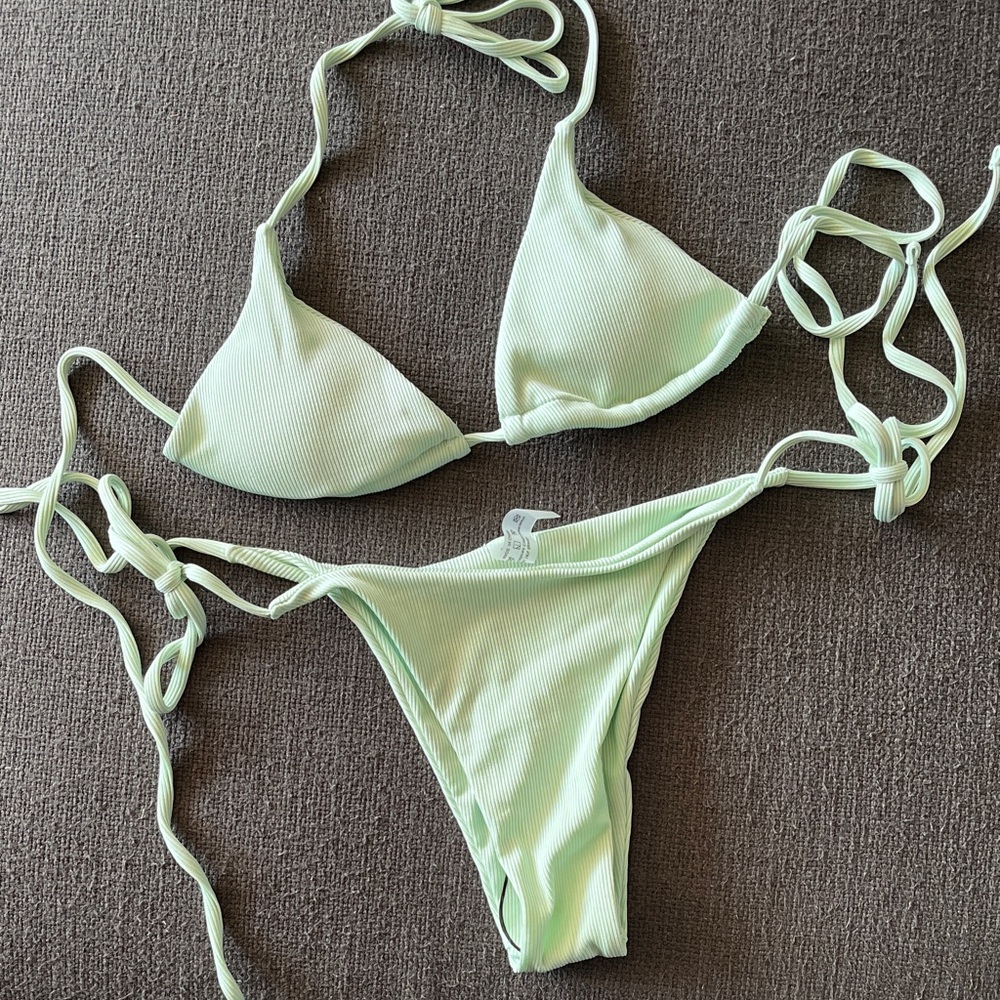 Light Green Ribbed String Bikini Set